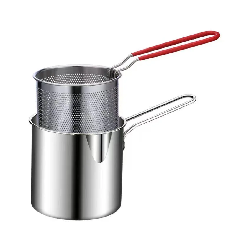 Deep fryer for household use 304 stainless steel gas mini pot Japanese style with filter screen tempura oil saving small frye