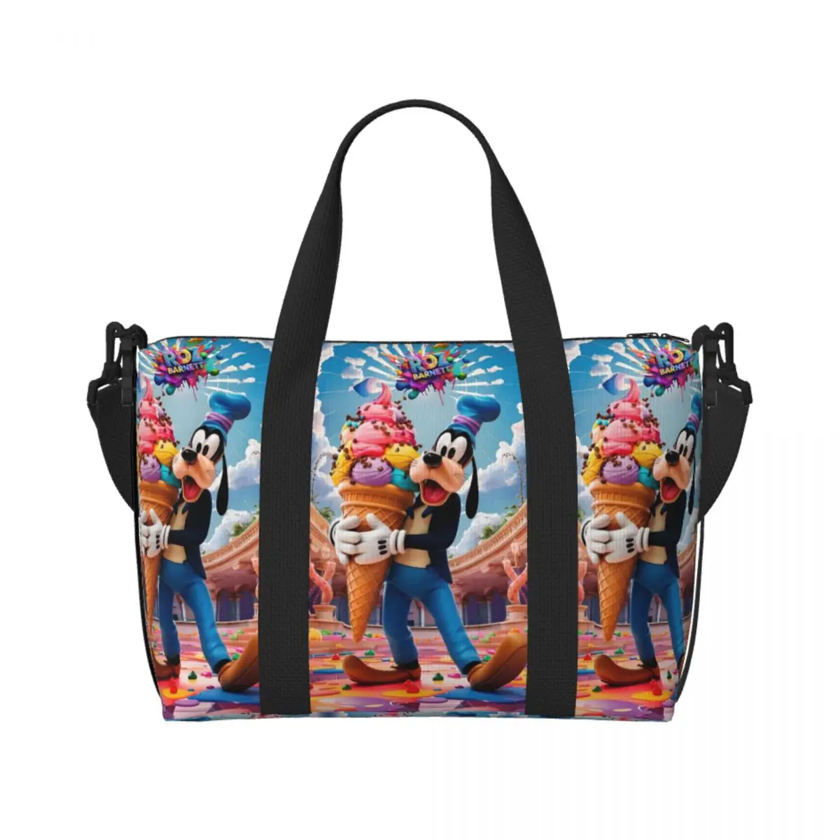 

Custom Goofy Funny Dog Beach Tote Bag for Women Classic Cartoon Movie Pattern Big Compartment Gym Beach Travel Bags