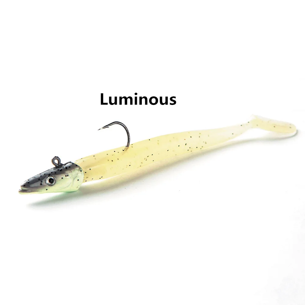 5 stücke 11 cm 10g Gewichte Langsam Sinkende Jig Kopf Swimbait für Salzwasser Angeln Flunder Kabeljau Seebarsch paddel Schwanz Weiche Köder Tackle – Detail 6