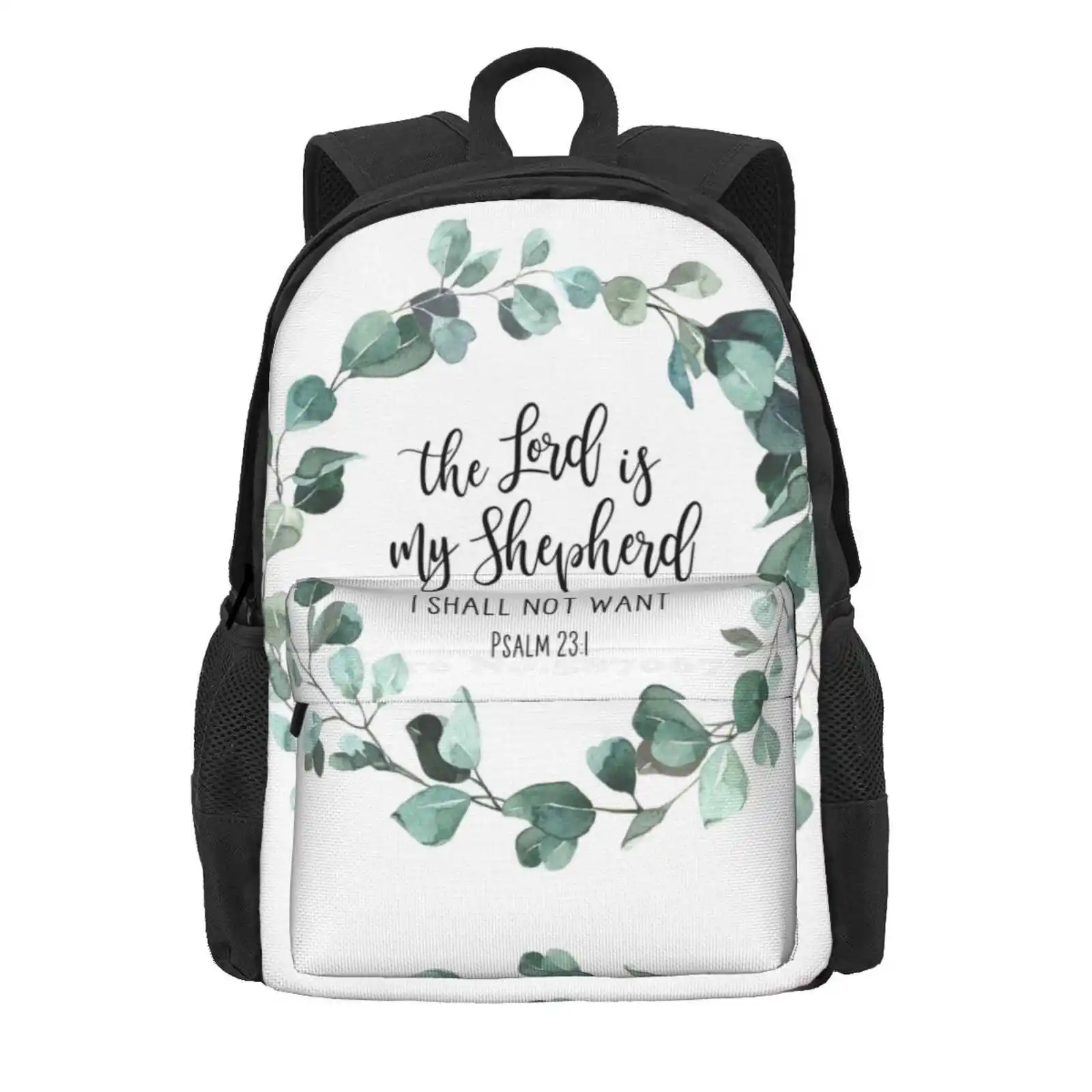 The Lord Is My Shepherd Hot Sale Schoolbag Backpack Fashion Bags The Lord Is My Shepherd Psalm 23 Bible Verse Wreath Christian