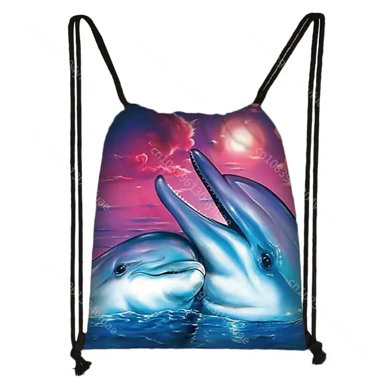 Sac à dos avec imprimé dauphins pour garçon et fille, sacoche de rangement à la mode pour adolescent, fourre-tout de voyage, cadeau