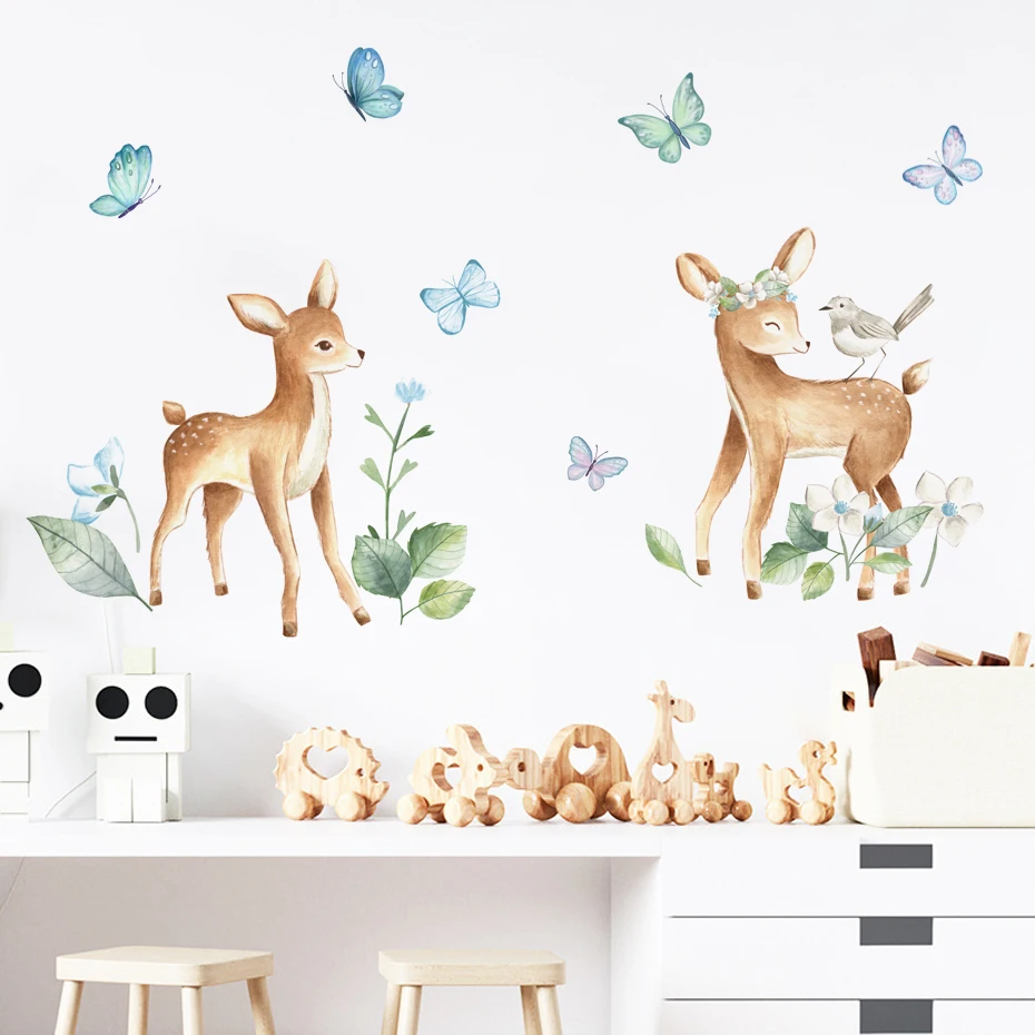 

Watercolor Deer Wall Stickers Forest Animals Wall Decals for Liviing Room Bedroom Baby Nursery Room Hand Drawn Home Decor