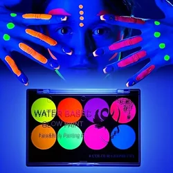 8-Color Water-Based Body & Face Paint,Vibrant Colors Non-Toxic Face Painting Makeup UV Luminou for Christmas Festival
