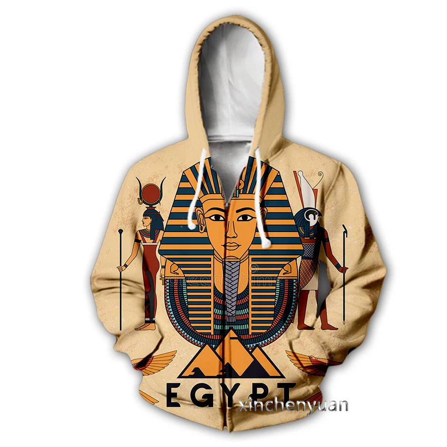 phechion New Men/Women Egyptian Symbol Pharaoh 3D Print Casual Zipper Hoodies Fashion Coat Hip Hop Sports Zip Hooded B106