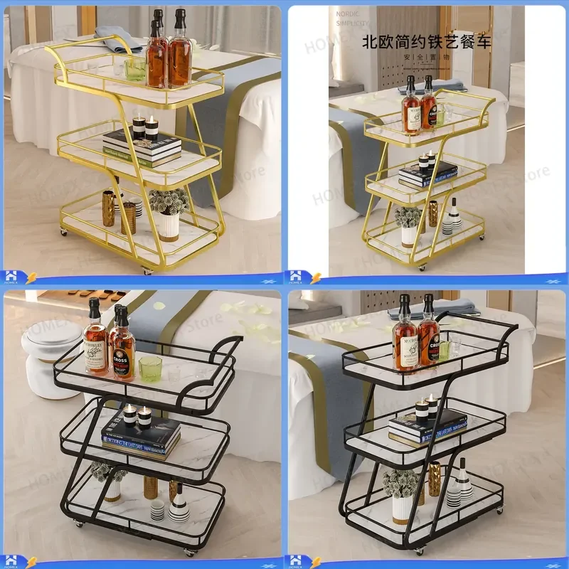 Nordic Mobile Bar Cart with Wheels Silent Service Trolley for Hotel Restaurant Home Kitchen Storage Shelf Food Drink Display