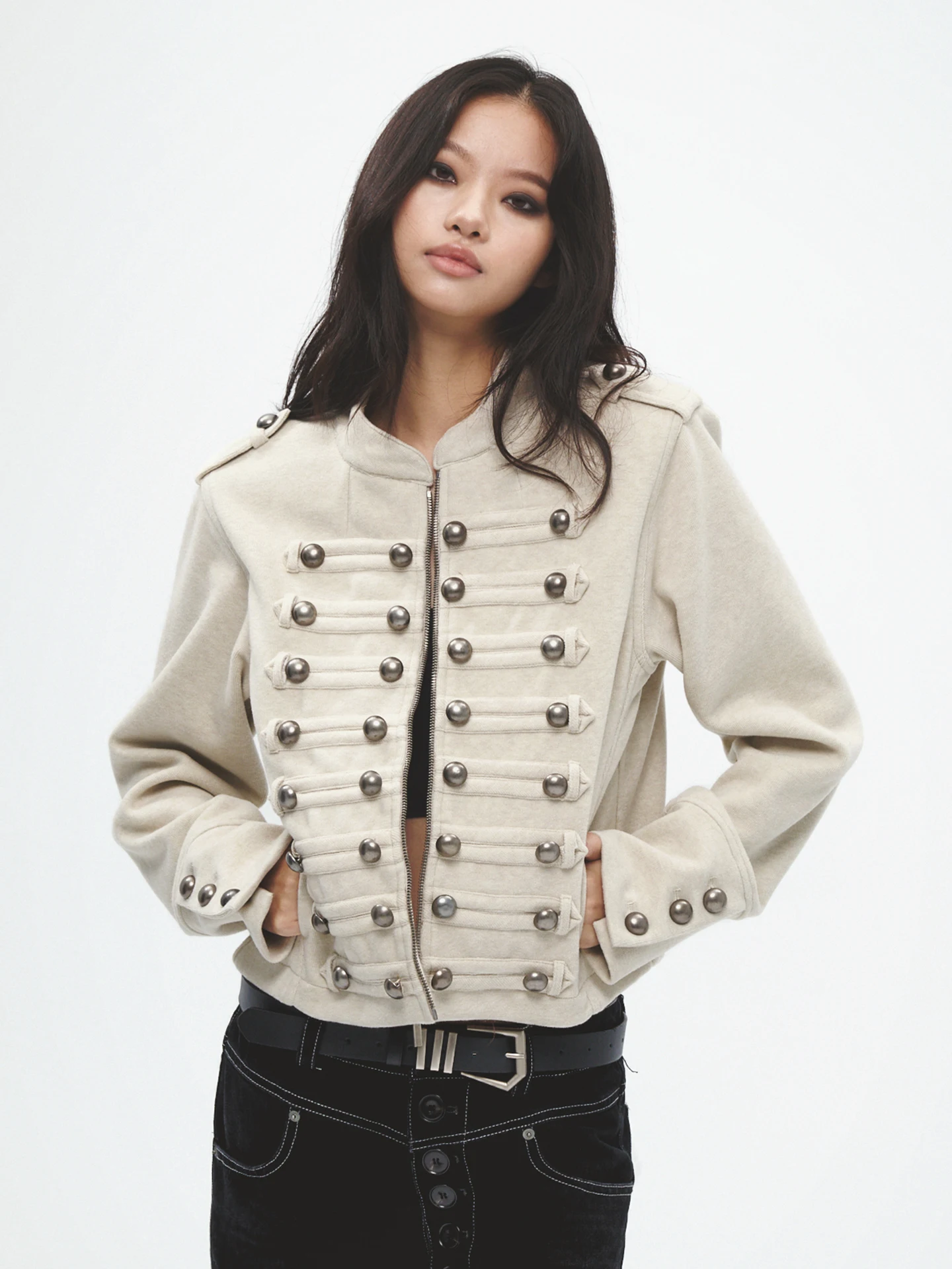 

Куртка-жакет Faychui в стиле панк с молнией и металлическим декором, уличная мода, женская короткая куртка из смесового полиэстера и нейлона