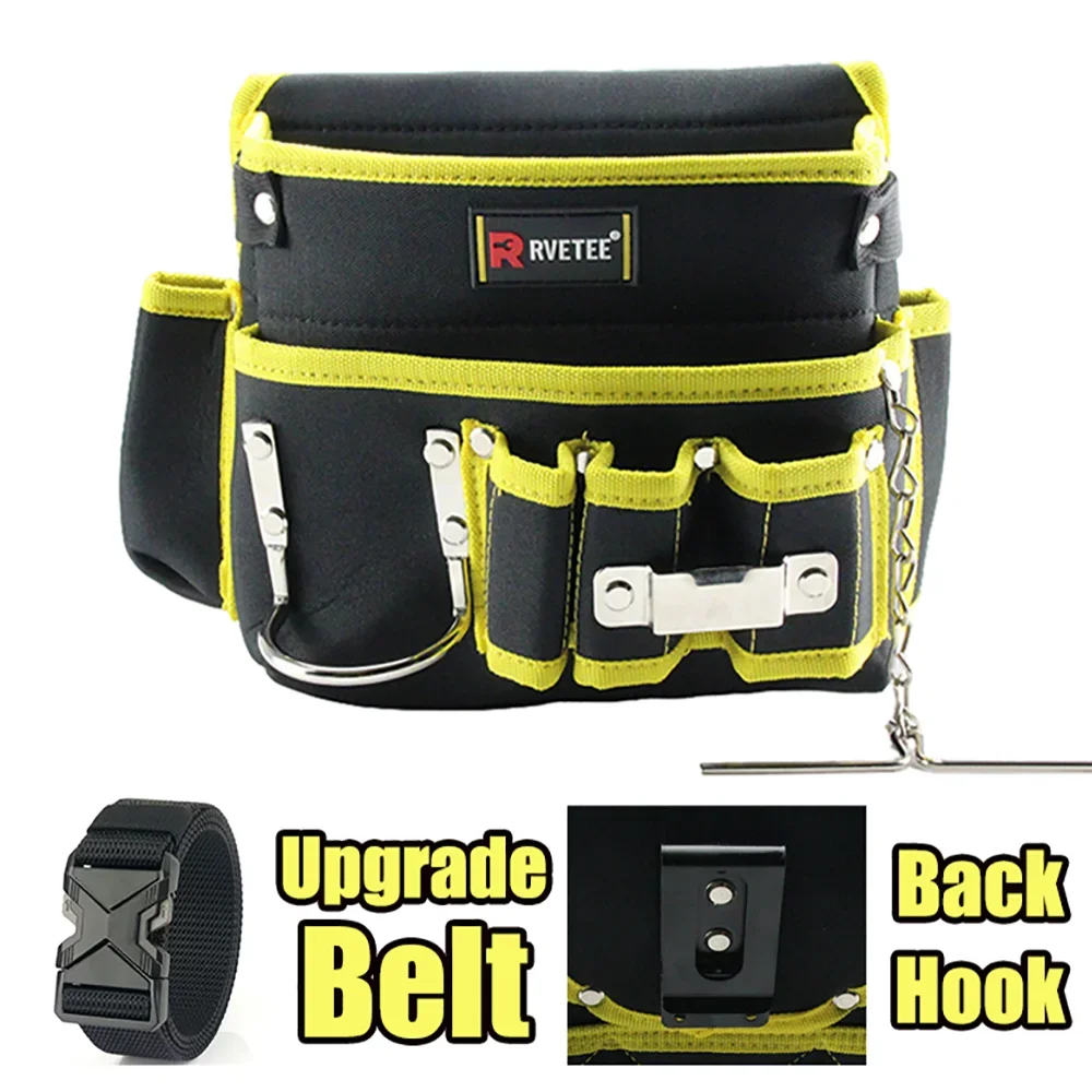 RVETEE Tool Belt Bag with Back Hook Multifunction Upgrade Belt for Tool Pouch Electrician Tool Organizer Man Gift