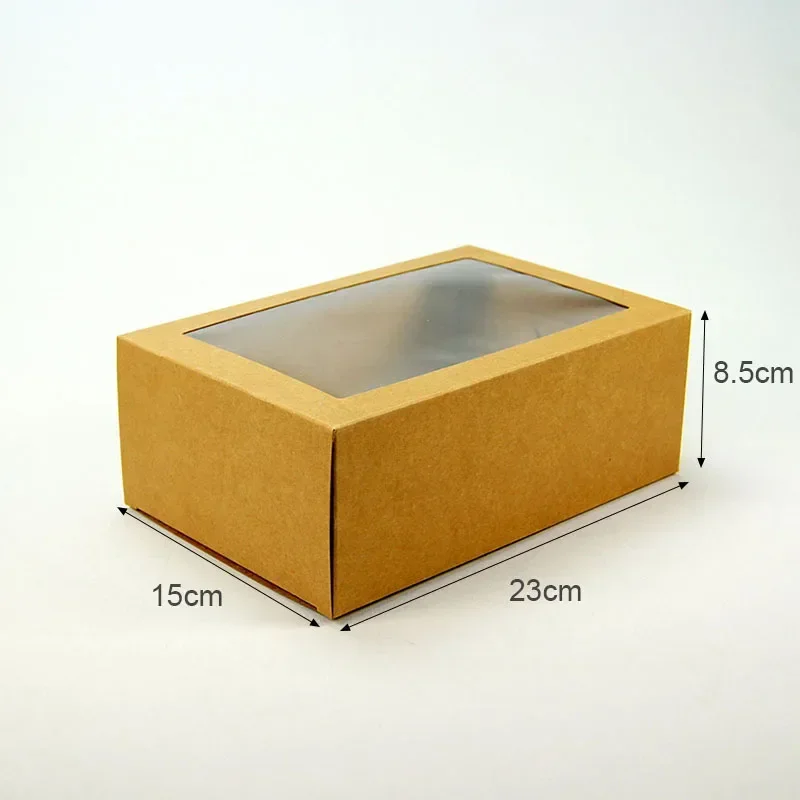 6pcs Rectangle Kraft Paper Box Christmas Gift Packaging Boxes With Clear Window New Year Wedding Party Cookie Candy Cake Boxes