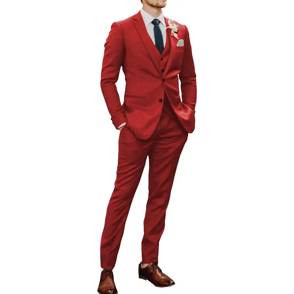 

Fashionable Men's Suit 3 Piece Single Breasted Notch Lapel Jacket Business Casual Slim-Fit Coat Party Ball Men Wedding Dress