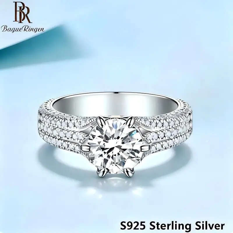 BR 8mm S925 Sterling Silver Ring for Women  Bold 6-Prong Micro Paved Moissanite D VVS1 Exquisite Moissanite Jewelry