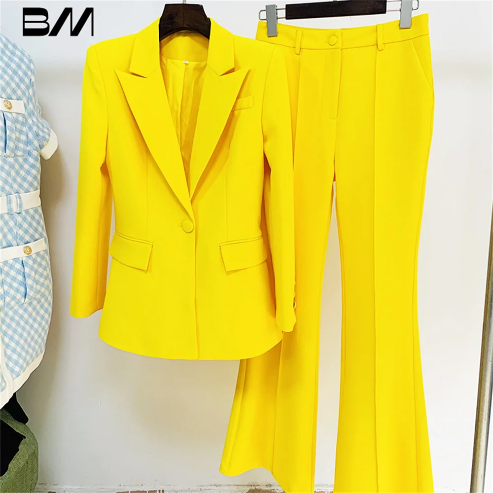 Classic Business Attire Fashionable One-Button Mid-Length Suit With Bell-Bottom Pants Suit 2pcs Women Office Wedding Suit