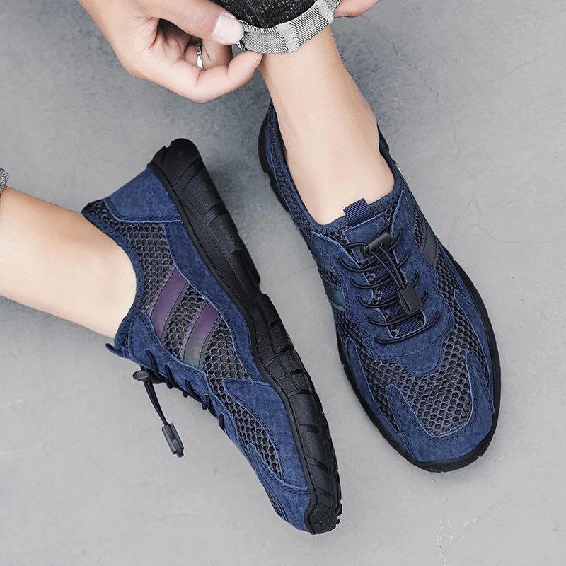 

Fashion Men Shoes New Mountaineering Mesh Hollow Breathable Platform Casual Sports Outdoor Anti Slip Running Shoes Large Size 46