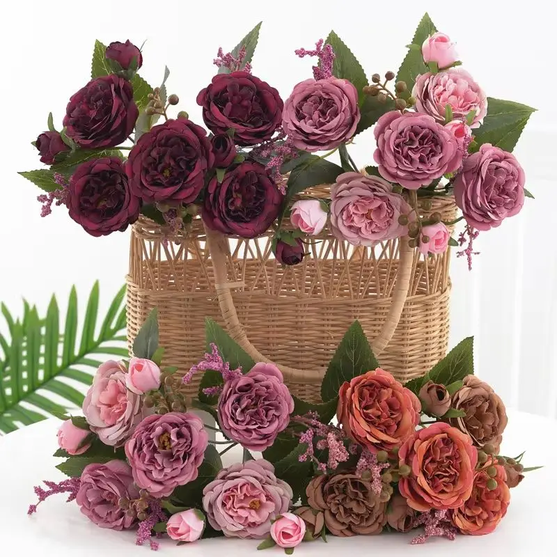 Künstliche Blumen Seidenrosen Pfingstrosen Feiertagsdekoration Tischvase Hochzeitskranz Wand- und Gartendekoration Herbstdekoration Outdoor-Garten DIY-Geschenk