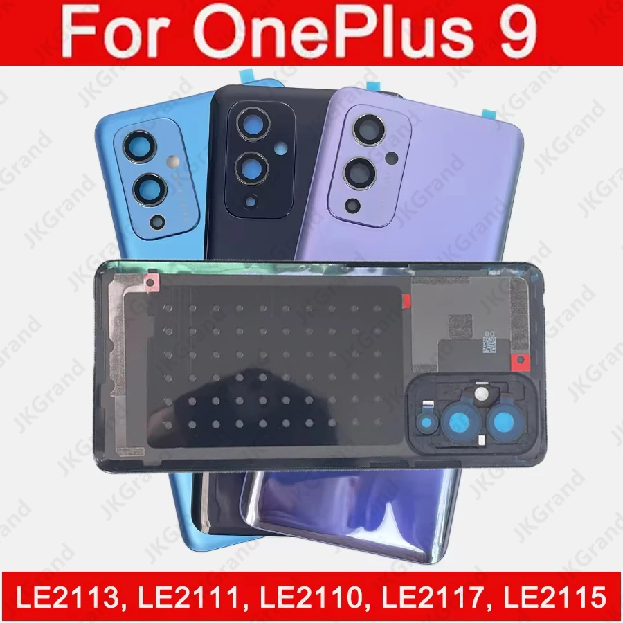 

For Oneplus 9 Back Glass Panel Repair parts LE2113 LE2111 LE2110 Battery Cover rear Housing Case Bezel With Camera Lens+Adhesive