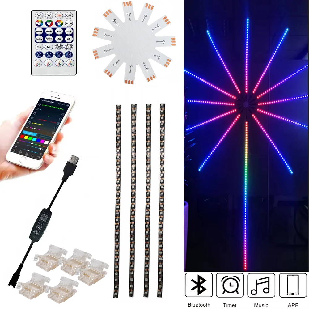 DC5V WS2812B Firework Lights Individually Addressable Led Strip Module with 28 Keys Remote USB Bluetooth Music Controller