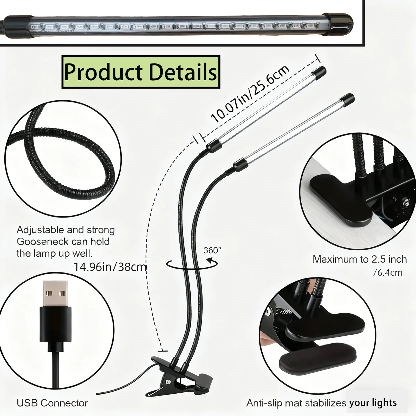 Grow Light Plant Light Indoor Plants, Full Spectrum Clip Plant Growing Lamp,10-Level Dimmable,3/9/12H Timer,Adjustable Gooseneck
