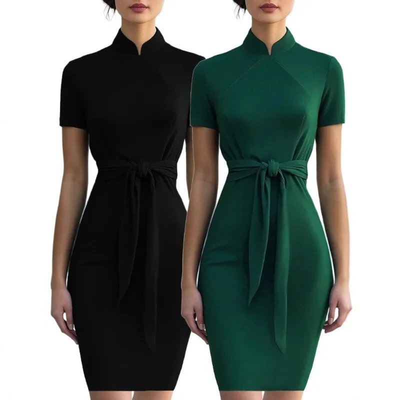 Slim fit short sleeved dress, suitable for women's fashionable multifunctional mini dress, suitable for various occasions