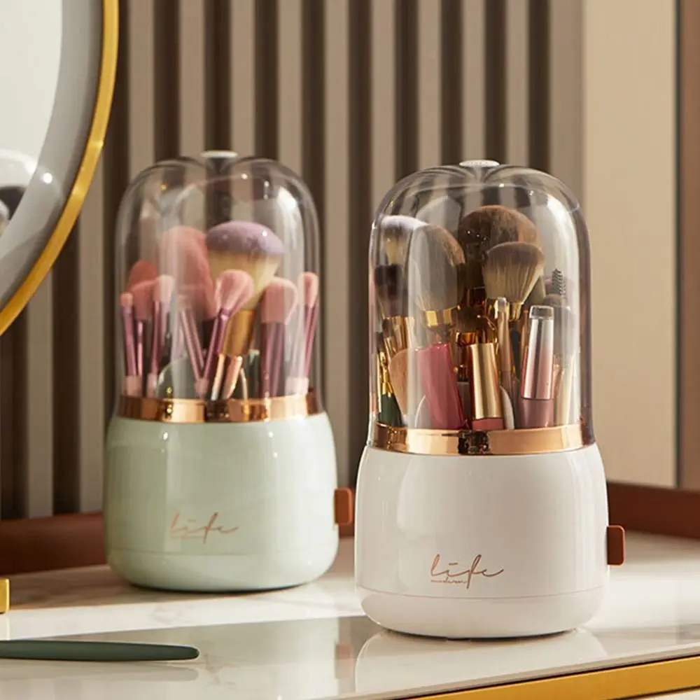 

Rotatable 360° Rotating Brushes Holder Large Capacity Dustproof Cosmetic Storage Box Waterproof Portable