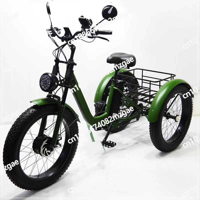 

24-дюймовый 3-колесный электрический грузовой велосипед с толстыми шинами для мужчин, 48 В, 750 Вт, мощный электрический трехколесный велосипед для взрослых, съемная батарея