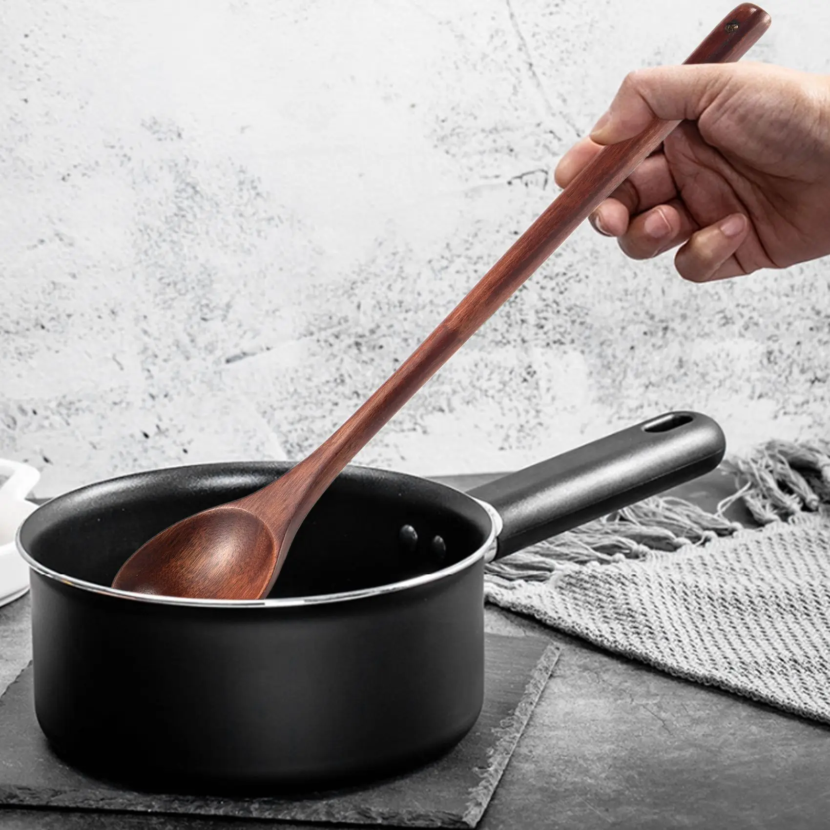 6 ชิ้นช้อนไม้ครัวเสิร์ฟยาวช้อนซุปทําอาหารช้อนชิมสําหรับกินผสมกวน