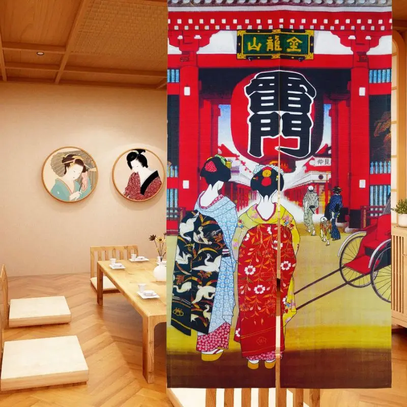 VIKAMA Ukiyo-e Kimono Geisha Japanese Half Door Curtain Partition Hanging Curtain Dining Room Bedroom Foyer Home Decoration