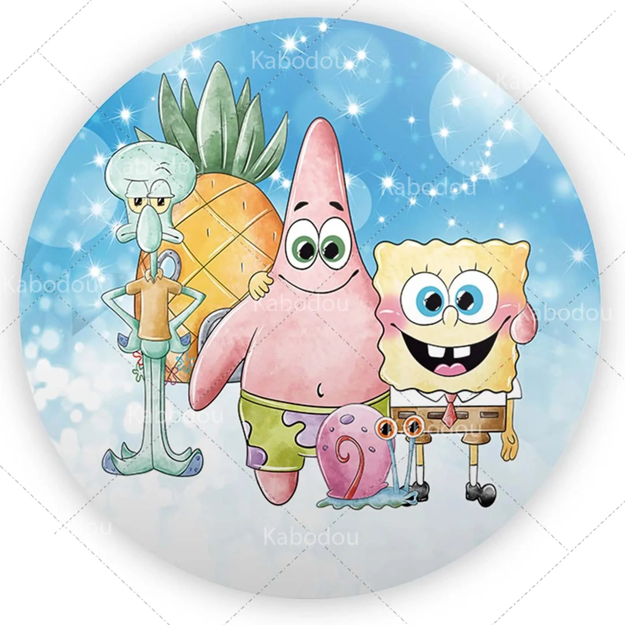 The SpongeBobs Round Backdrop Kids Birthday Party Decoration Photography Background Baby Shower Cylinder Cover Studio Props