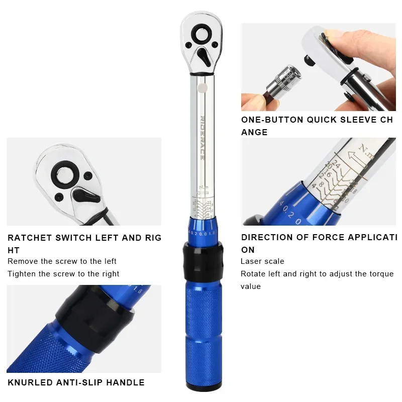 Dual Direction Bike Allen Key Tool Socket Preset Type Spanner Pro Repair Kit 15Pcs Set Bicycle Torque Wrench Set 1/4