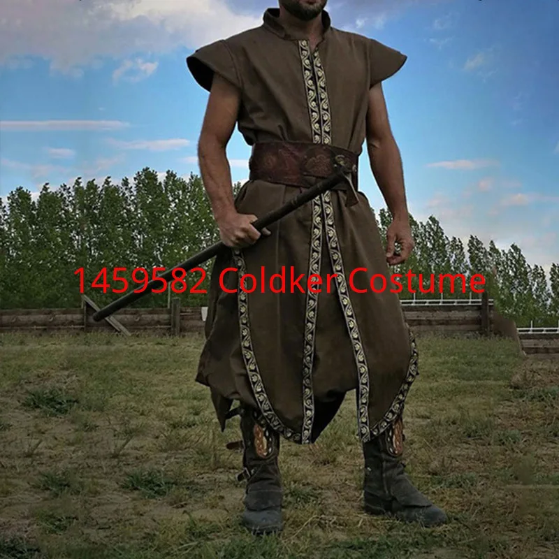 

Medieval Renaissance Men Print Tops Vest Robes Knight Warrior Pirate Vintage Sleeveless Jackets Halloween Cosplay Costume