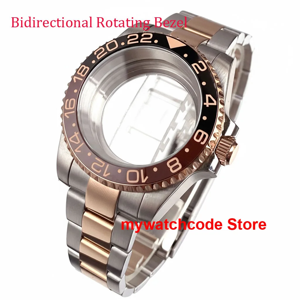 40mm rose gold Bi-directional Watch Case for SUB style 200m Waterproof Swim for NH34 NH35 NH36 ETA2824 90click Bezel Bracelet