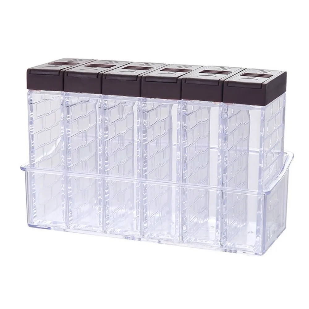 

6Pcs/Set 6-in-1 Spices Container Set Plastic with Tray Seasoning Storage Box Double Opening Cover Creative Spice Canister Set