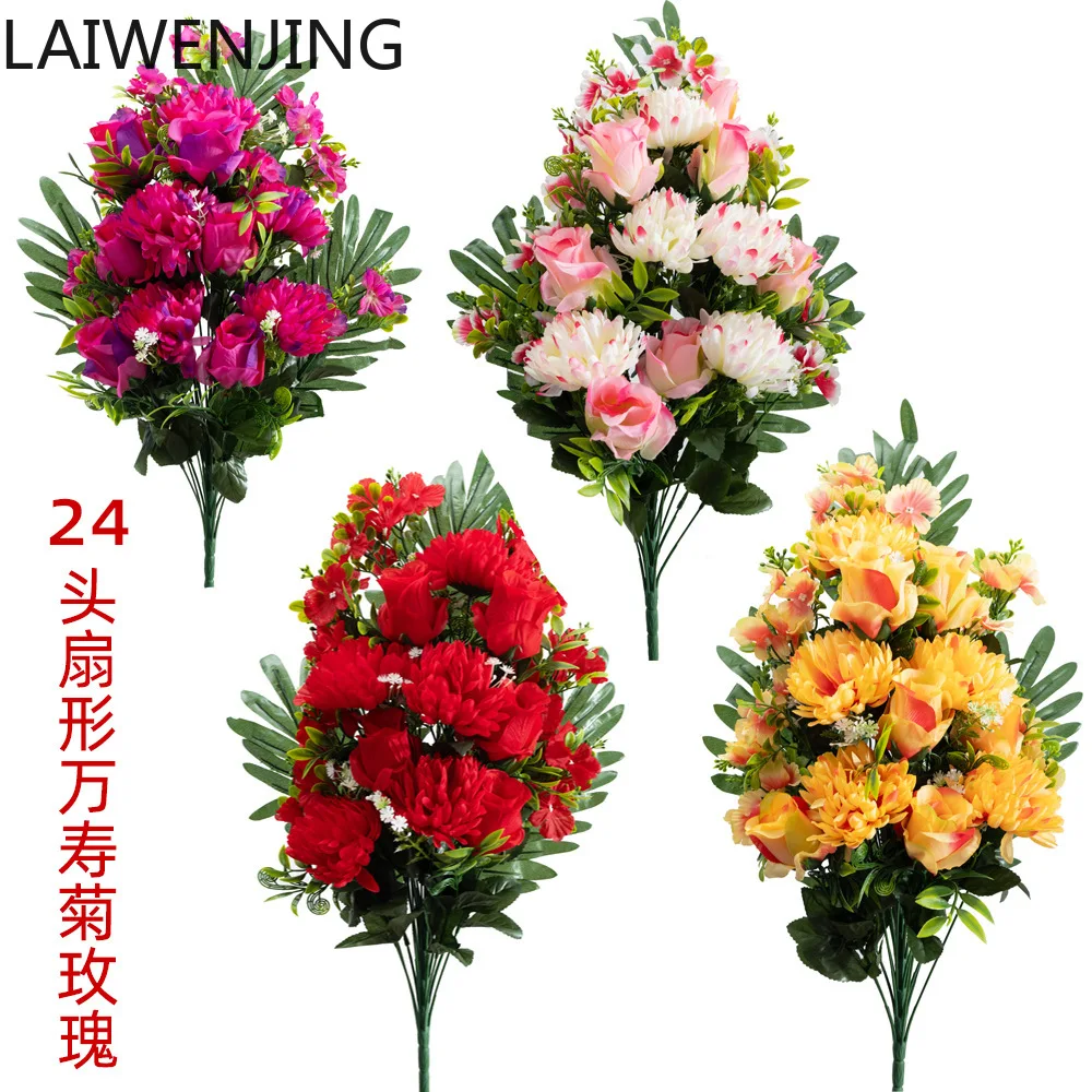 

SGF 24-Fork Fan-Shaped Artificial Marigold Rose Tombstone Flower