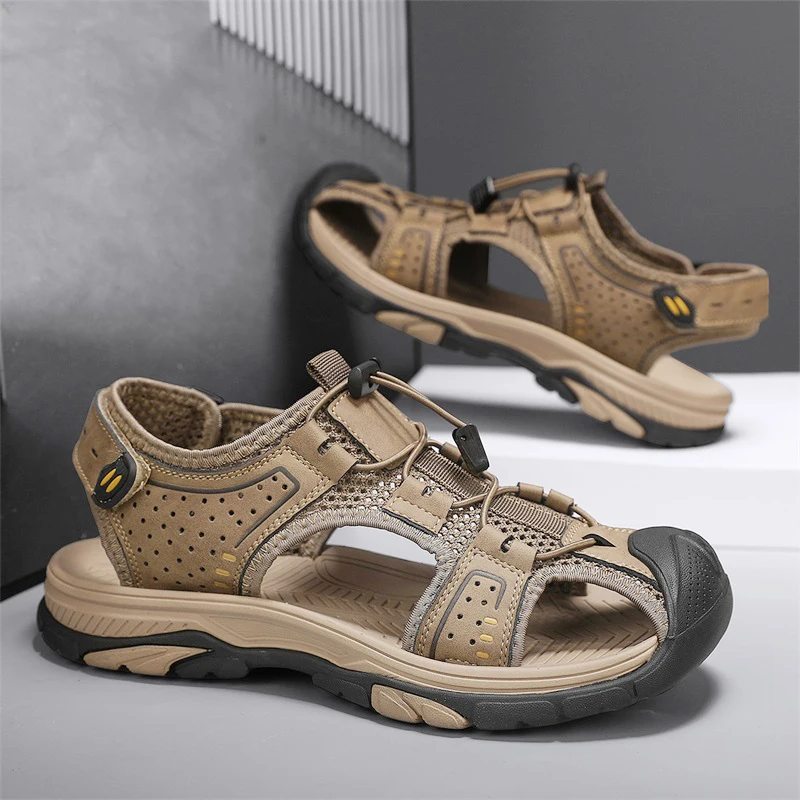 

Summer Men's Sandals Breathable Mesh Upper Mens Casual Shoes Outdoor Men Leather Sandals for Men Beach Sandals Roman Mens Shoes