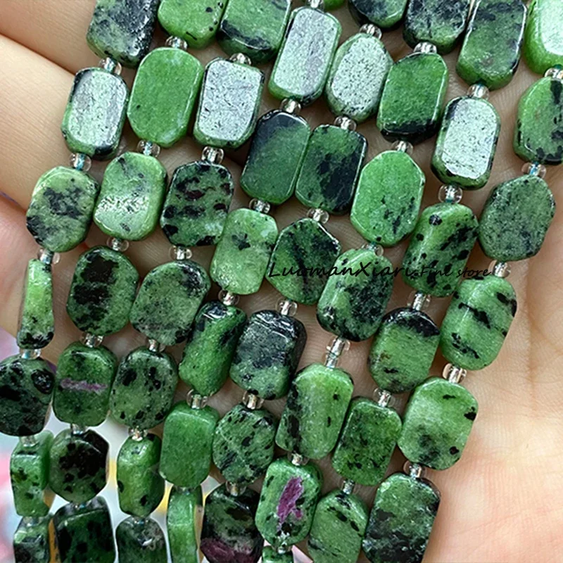 Natural Stone Epidote Ruby 8x12MM Flat Rectangle Loose Spacer Beads for Jewelry Making Diy Bracelet Charms Accessories