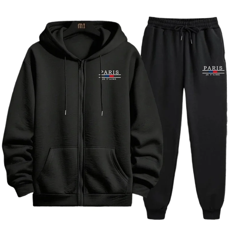 

Men's hip-hop sports two-piece hooded zip up shirt and pants city street style daily fashion sportswear