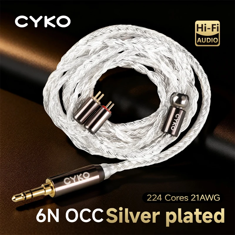 CYKO Stereo 8-Core Silver-Plated 6N OCC Conductor Earphone Cable 3.5mm/4.4mm MMCX/0.78mm 2-Pin Gold Plug IEM Upgrade Audio Cable