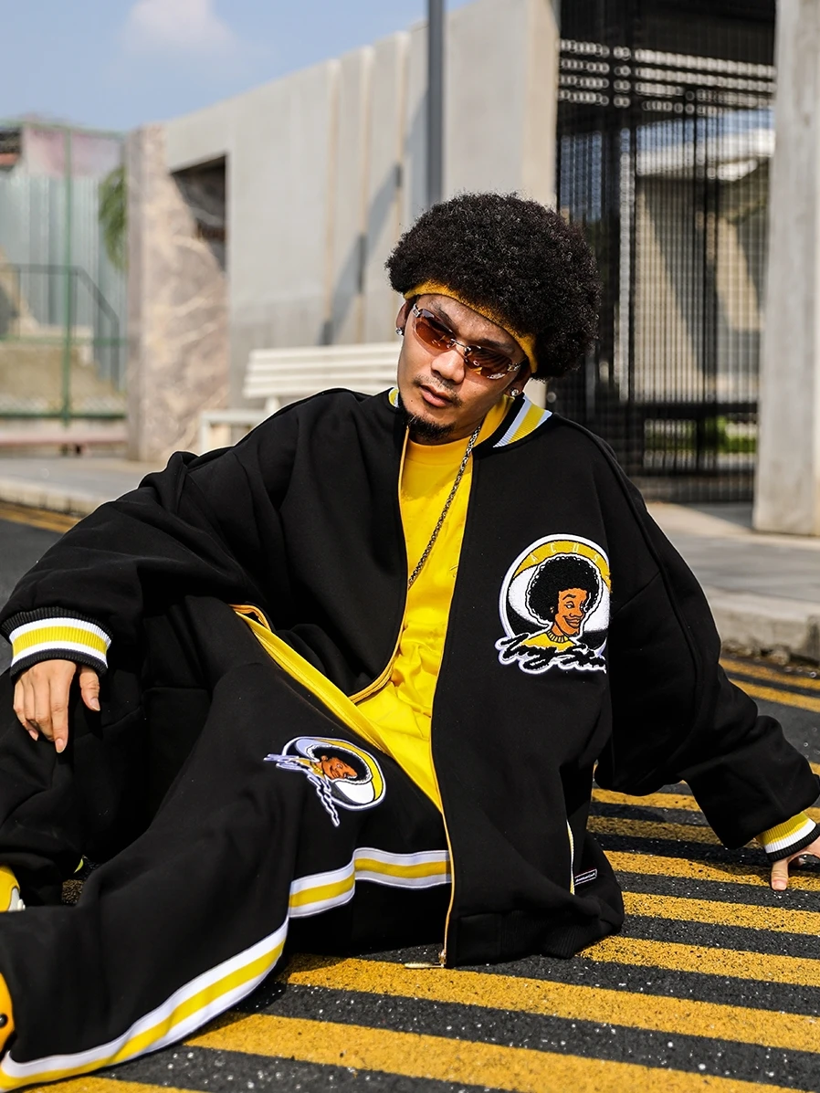 Harlem Team Style Jacket Embroidered Fleece Hip Hop Sports Sweatpants Casual Loose Fit Men's Autumn Pants by Acusa