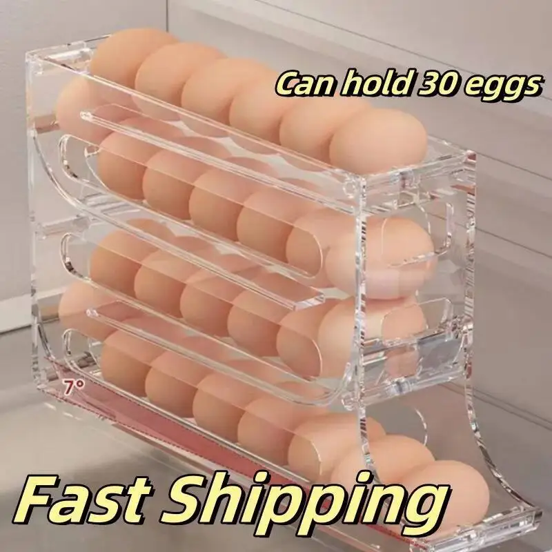 

Automatic Roll-Out Device Household Refrigerator Storage Box Can Hold 30 Eggs High Quality Egg Rack Kitchen
