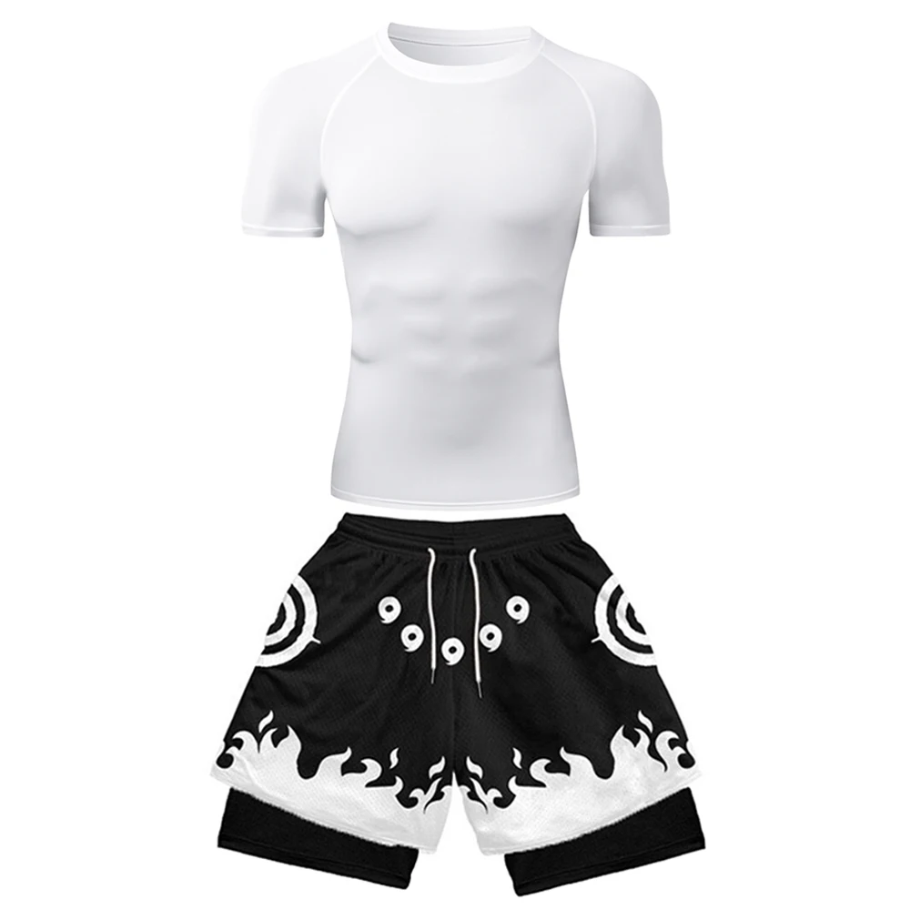 

Men Breathable Gym Set Compression Shirt T-shirt + 3D Printed Shorts 2 Piece Tracksuit Sportswear Fitness Training Running Suit