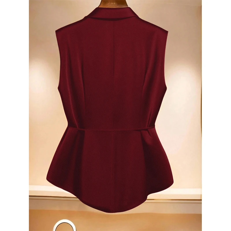 Ladies Plus Size Sleeveless Shirt with Pleated Collar Front Opening And Butterfly Knot Fashionable Women's Clothing
