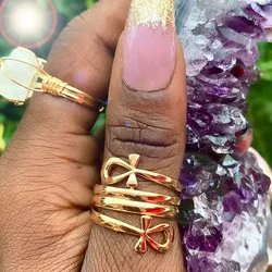 Egyptian Double Coil Ankh Rings For Women Jewelry Gold Color Stainless Steel Ring Africa Egypt Finger Ring Wedding Party Gift