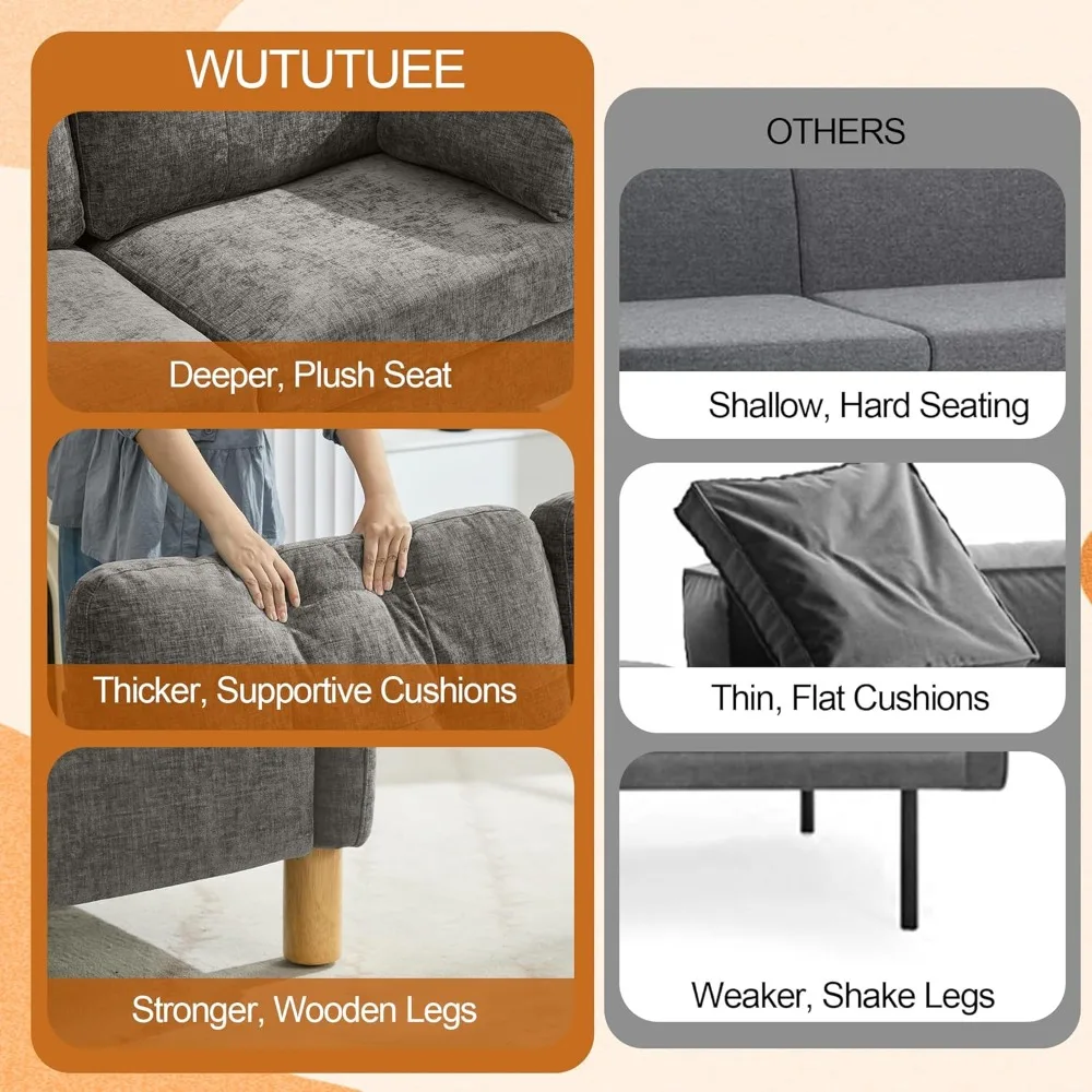 أريكة شانيل معاصرة لشخصين مع وسائد مسند للذراعين، ومقصورات تخزين، وتجميع بسيط، وتنجيد متين #6