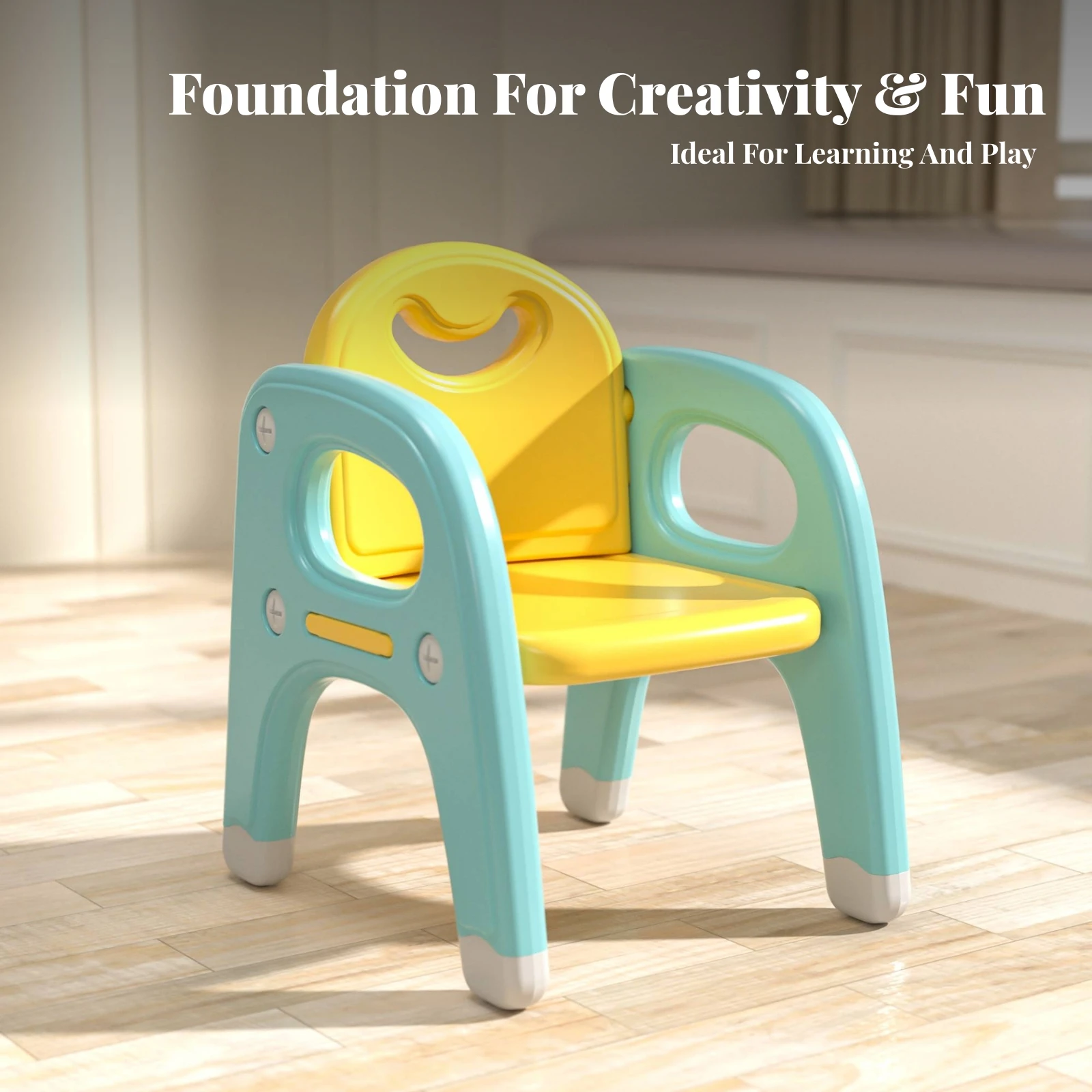 Chair with Curved Backrest Easy to Clean Plastic Chair with Handhold Furniture Sturdy Long-Lasting for Children, Nursery