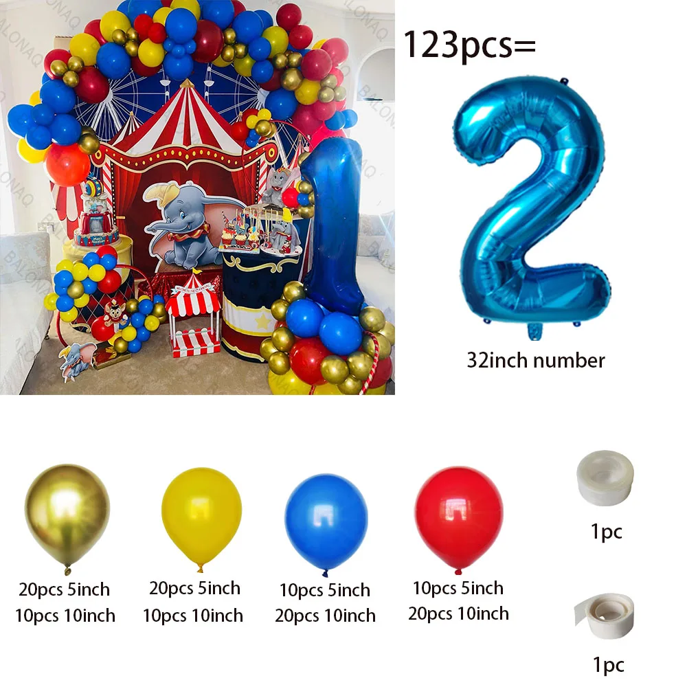 Carnival Circus Dumbo Balloon Garland Arch Kit Red Blue Yellow Balloon Elephant Toy Ballon Party Birthday Decoration Rainbow