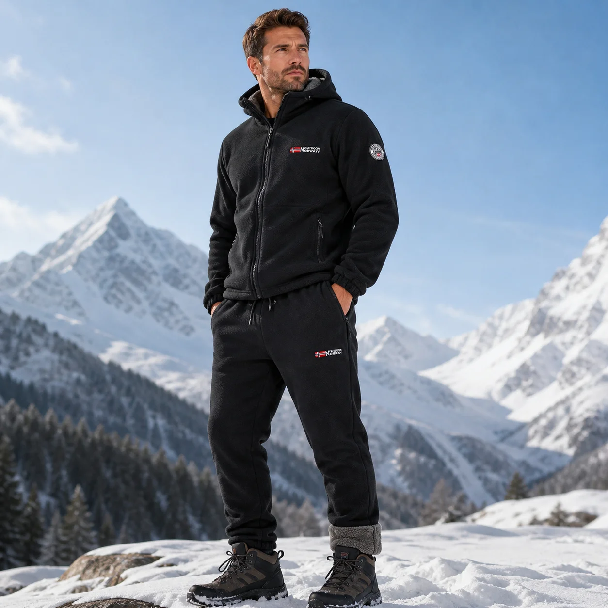 Men's Winter Fleece Tracksuit 2 Piece Set Thick Hoodie Jacket & Pants Retro Casual Sportswear Warm Running Ski Training Outfit