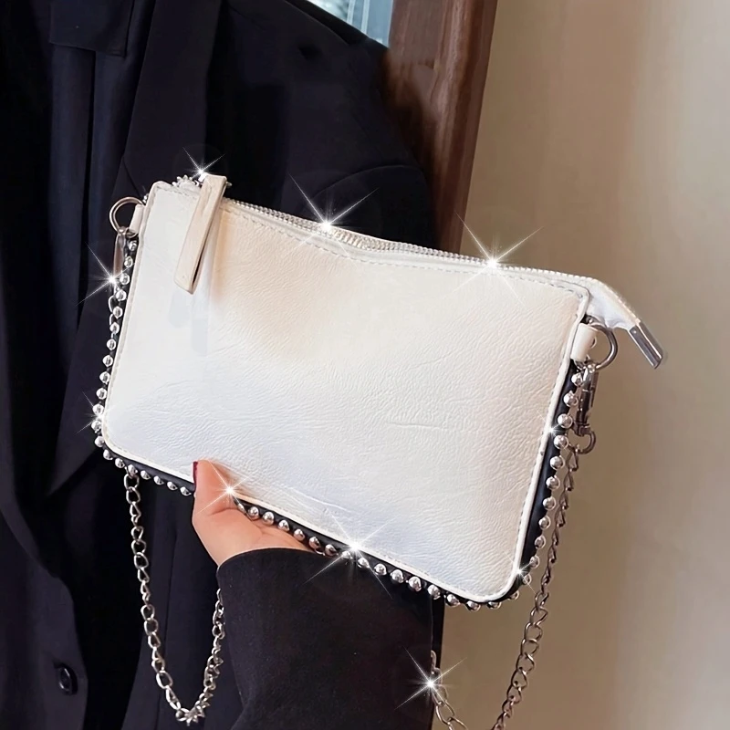 Fashionable and Versatile Chain Small Square Bag, Elegant Women's Crossbody Bag, Simple and Casual Leather Shoulder Bags