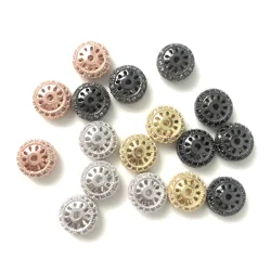 10pcs/lot Cubic Zirconia Pave Wheels Shape Spacers Beads Women Jewelry Bracelets Making DIY Loose Beads Waist Accessories Supply