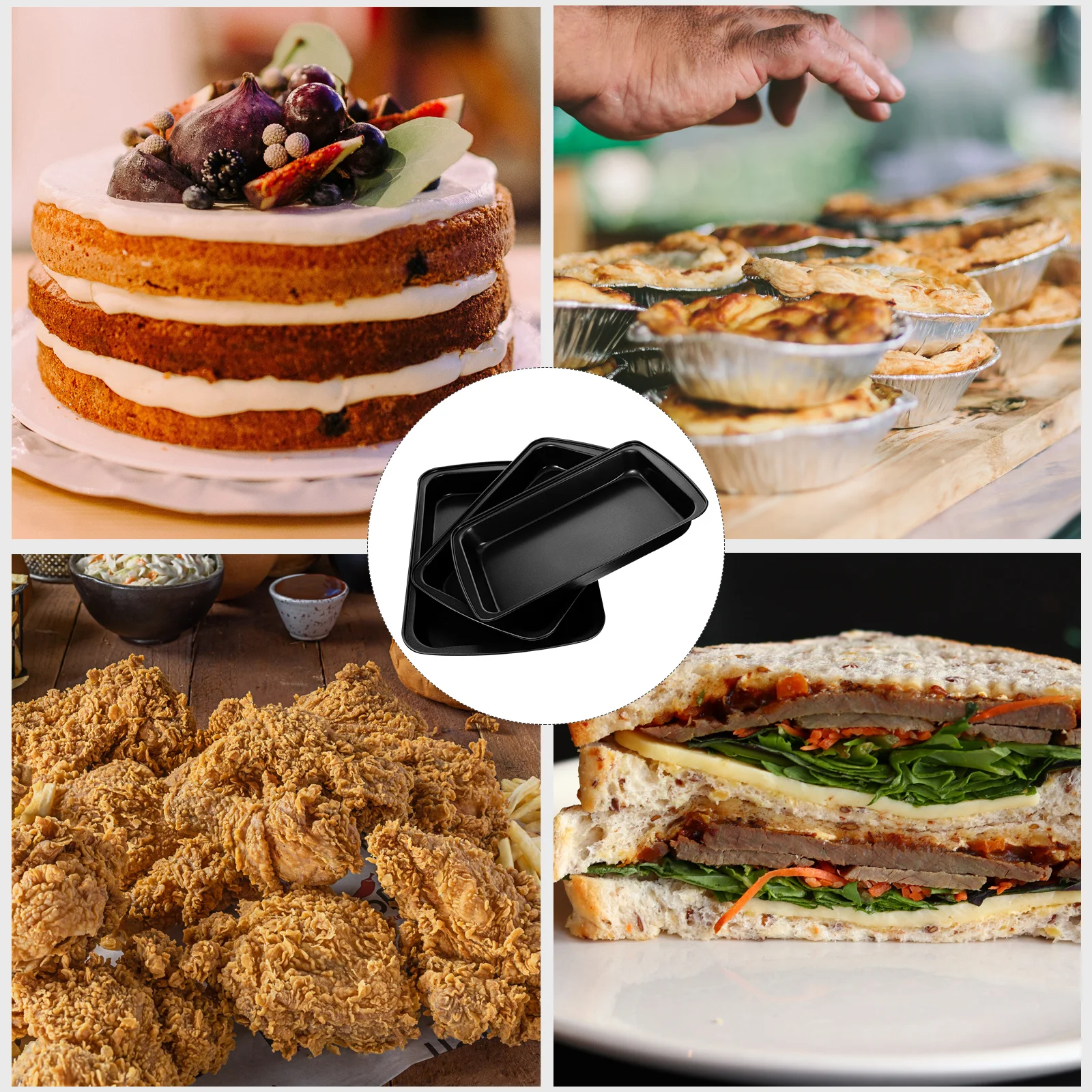 

3Pcs Carbon Steel Pizza Pans Rectangular Baking Tray Fast Heat Conduct Nonstick Household Multi Function Kitchen Pizza Baking