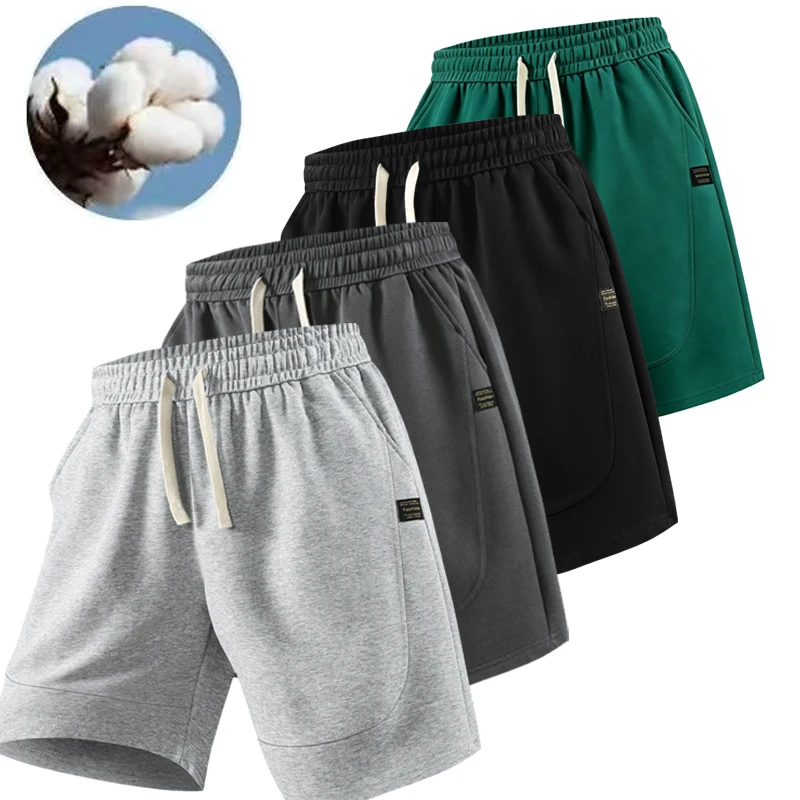 Men Cotton Casual Shorts Elastic Drawstring Loose Workout Sweat Shorts Pocket Daily Walking Sports Bermuda Shorts