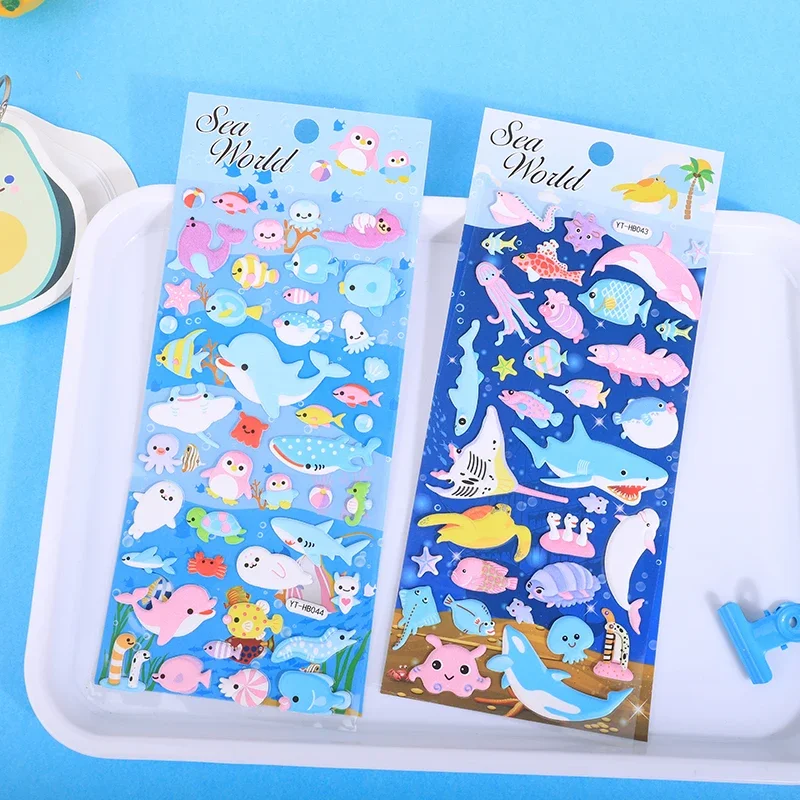 4 pcs/lot Kawaii Sea World Dolphin Shark 3D Puffy Stickers Scrapbooking Diy Journaling Stationery Diary Decor Cute Stickers