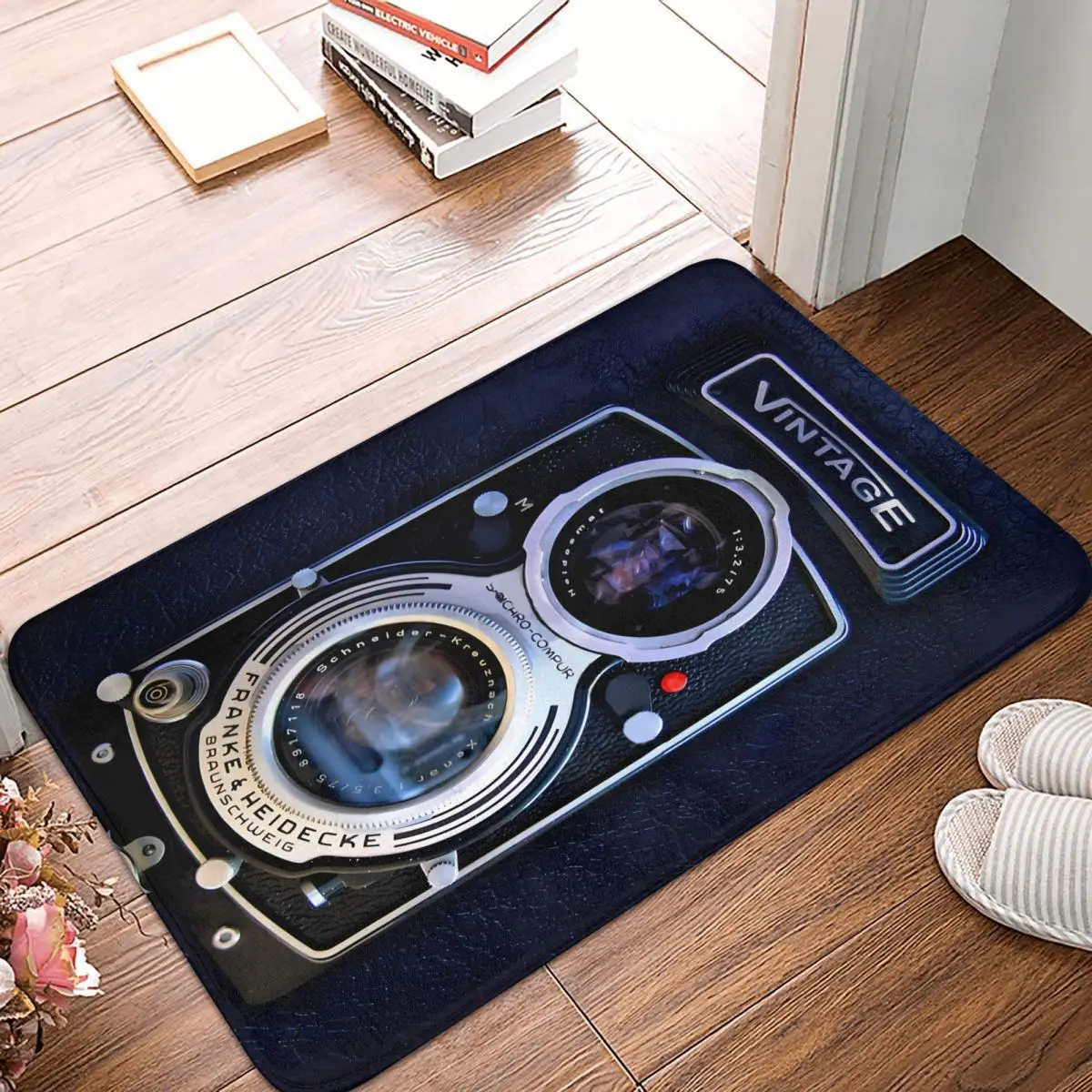 Classic Black Silver Double Lens Retro Camera Non-Slip Carpet Doormat Living Room Kitchen Mat Welcome Decor Rug